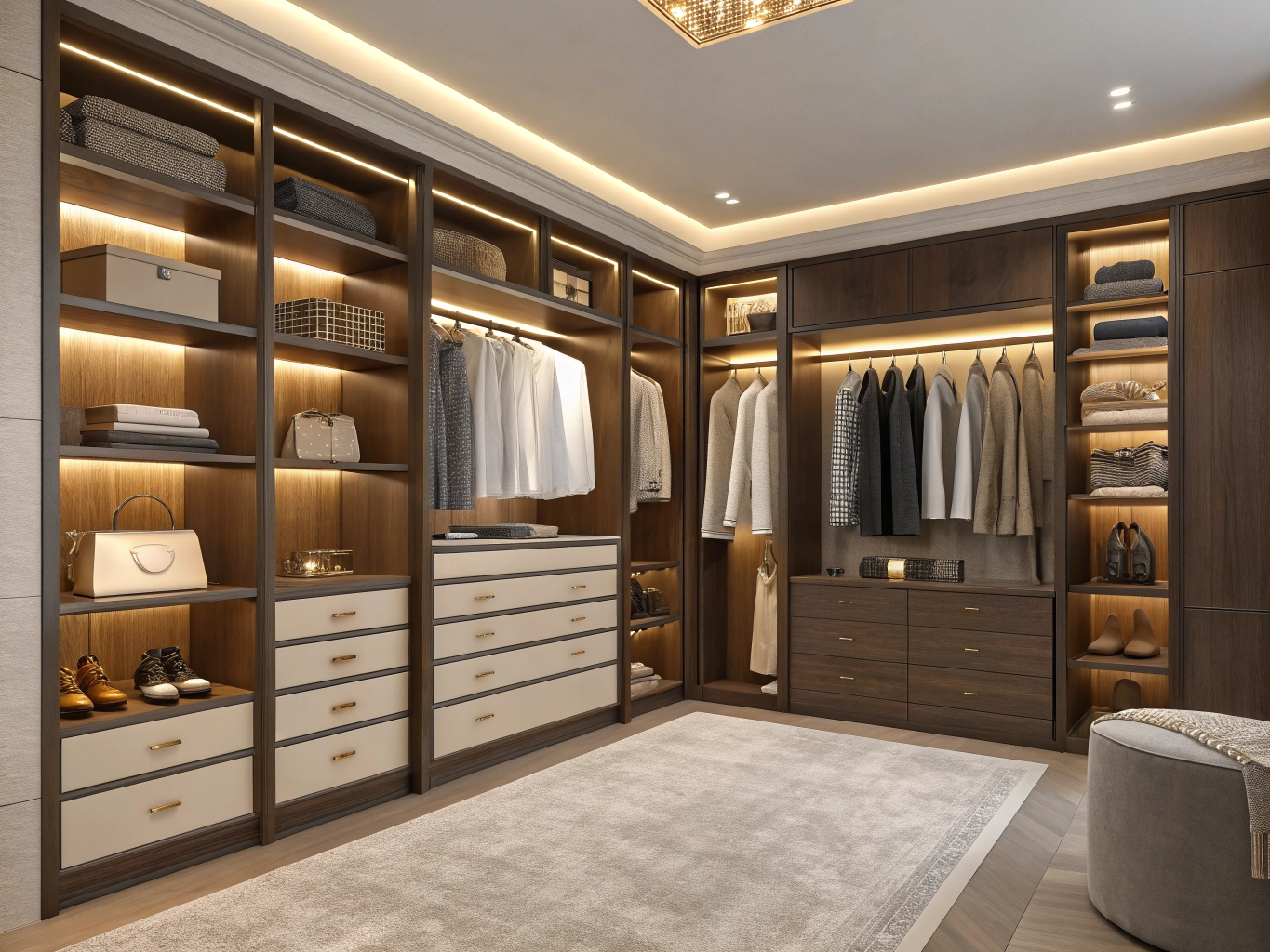 Modern open-concept walk-in wardrobe