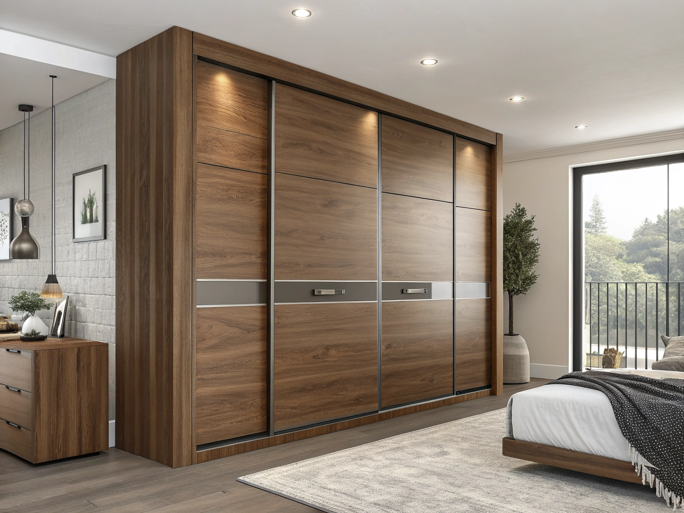 Luxury sliding door wardrobe in premium walnut wood