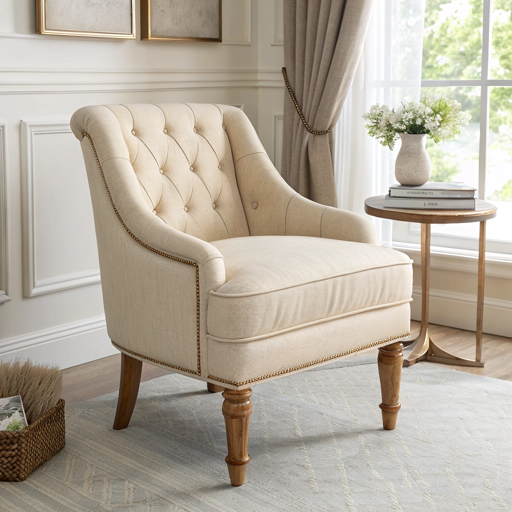 Luxury modern bedroom chairs in a warm walnut wood design