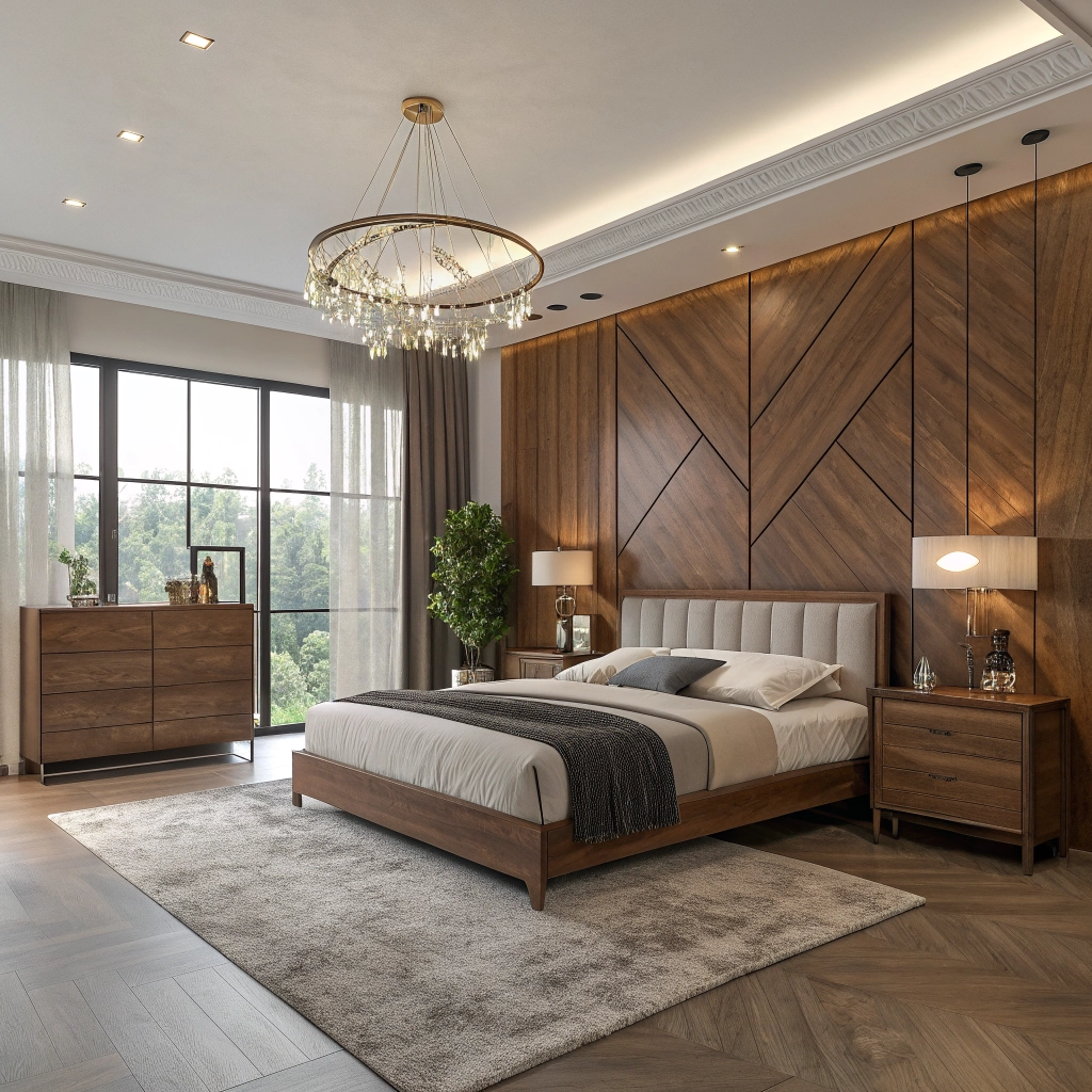 Luxurious master bedroom with ambient lighting